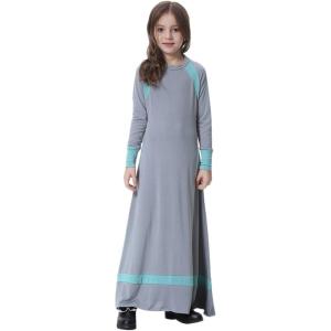 imageIDOPIP Muslim Girls Dress for Kids Long Sleeve Islamic Dubai Robe Loose Fit Kaftan Maxi Gown Ramadan Prayer Abaya ClothesGray