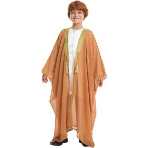 imageIDOPIP Muslim Thobe for Boys Islamic Arabic Kaftan Robe Ramadan Kids Long Sleeve Embroidery Tassels Open Front Cardigan ThobeCamel