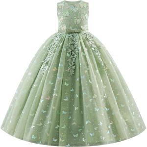 imageIDOPIP Sequin Flower Girl Lace Dress for Kids Wedding Pageant Party Formal Long Gown Princess First Communion Tulle DressesGreen Sequin Butterfly