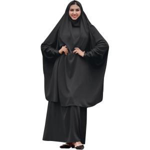 imageIDOPIP Two Pieces Jilbab Modest Dress for Muslim Women Long Maxi Khimar  Skirt with Hijab Burkas Islamic Abaya Dress OutfitBlack