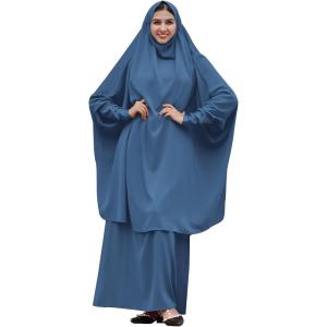 imageIDOPIP Two Pieces Jilbab Modest Dress for Muslim Women Long Maxi Khimar  Skirt with Hijab Burkas Islamic Abaya Dress OutfitBlue