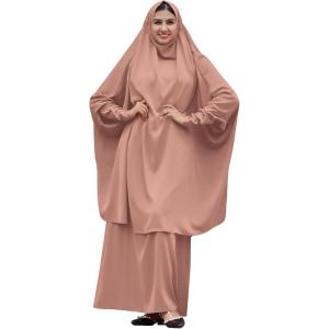 imageIDOPIP Two Pieces Jilbab Modest Dress for Muslim Women Long Maxi Khimar  Skirt with Hijab Burkas Islamic Abaya Dress OutfitKhaki