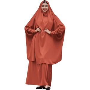 imageIDOPIP Two Pieces Jilbab Modest Dress for Muslim Women Long Maxi Khimar  Skirt with Hijab Burkas Islamic Abaya Dress OutfitOrange