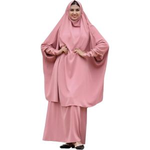 imageIDOPIP Two Pieces Jilbab Modest Dress for Muslim Women Long Maxi Khimar  Skirt with Hijab Burkas Islamic Abaya Dress OutfitPink