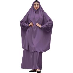 imageIDOPIP Two Pieces Jilbab Modest Dress for Muslim Women Long Maxi Khimar  Skirt with Hijab Burkas Islamic Abaya Dress OutfitPurple