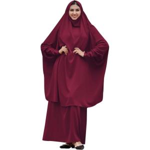 imageIDOPIP Two Pieces Jilbab Modest Dress for Muslim Women Long Maxi Khimar  Skirt with Hijab Burkas Islamic Abaya Dress OutfitWine Red
