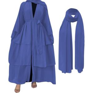 imageMuslim Abaya Dress for Women  Long Sleeve Islamic Dubai Abaya Cardigan Robe  Middle East Prayer Dress with HijabA Dark Blue