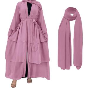 imageMuslim Abaya Dress for Women  Long Sleeve Islamic Dubai Abaya Cardigan Robe  Middle East Prayer Dress with HijabA Purple