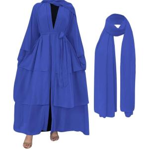 imageMuslim Abaya Dress for Women  Long Sleeve Islamic Dubai Abaya Cardigan Robe  Middle East Prayer Dress with HijabA Royal Blue