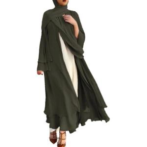 imageMuslim Abaya Dress for Women  Long Sleeve Islamic Dubai Abaya Cardigan Robe  Middle East Prayer Dress with HijabArmy Green