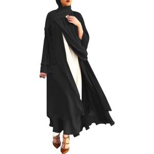 imageMuslim Abaya Dress for Women  Long Sleeve Islamic Dubai Abaya Cardigan Robe  Middle East Prayer Dress with HijabBlack