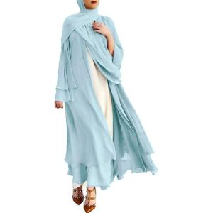 imageMuslim Abaya Dress for Women  Long Sleeve Islamic Dubai Abaya Cardigan Robe  Middle East Prayer Dress with HijabBlue