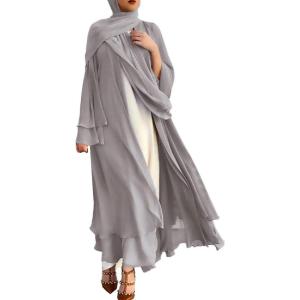 imageMuslim Abaya Dress for Women  Long Sleeve Islamic Dubai Abaya Cardigan Robe  Middle East Prayer Dress with HijabGray