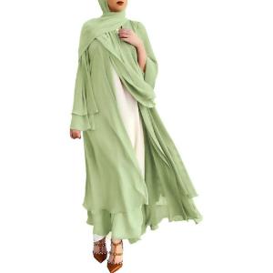 imageMuslim Abaya Dress for Women  Long Sleeve Islamic Dubai Abaya Cardigan Robe  Middle East Prayer Dress with HijabGreen