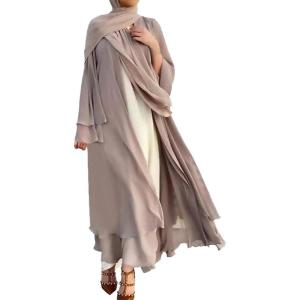 imageMuslim Abaya Dress for Women  Long Sleeve Islamic Dubai Abaya Cardigan Robe  Middle East Prayer Dress with HijabKhaki