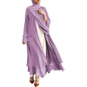 imageMuslim Abaya Dress for Women  Long Sleeve Islamic Dubai Abaya Cardigan Robe  Middle East Prayer Dress with HijabPurple