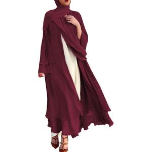 imageMuslim Abaya Dress for Women  Long Sleeve Islamic Dubai Abaya Cardigan Robe  Middle East Prayer Dress with HijabWine Red