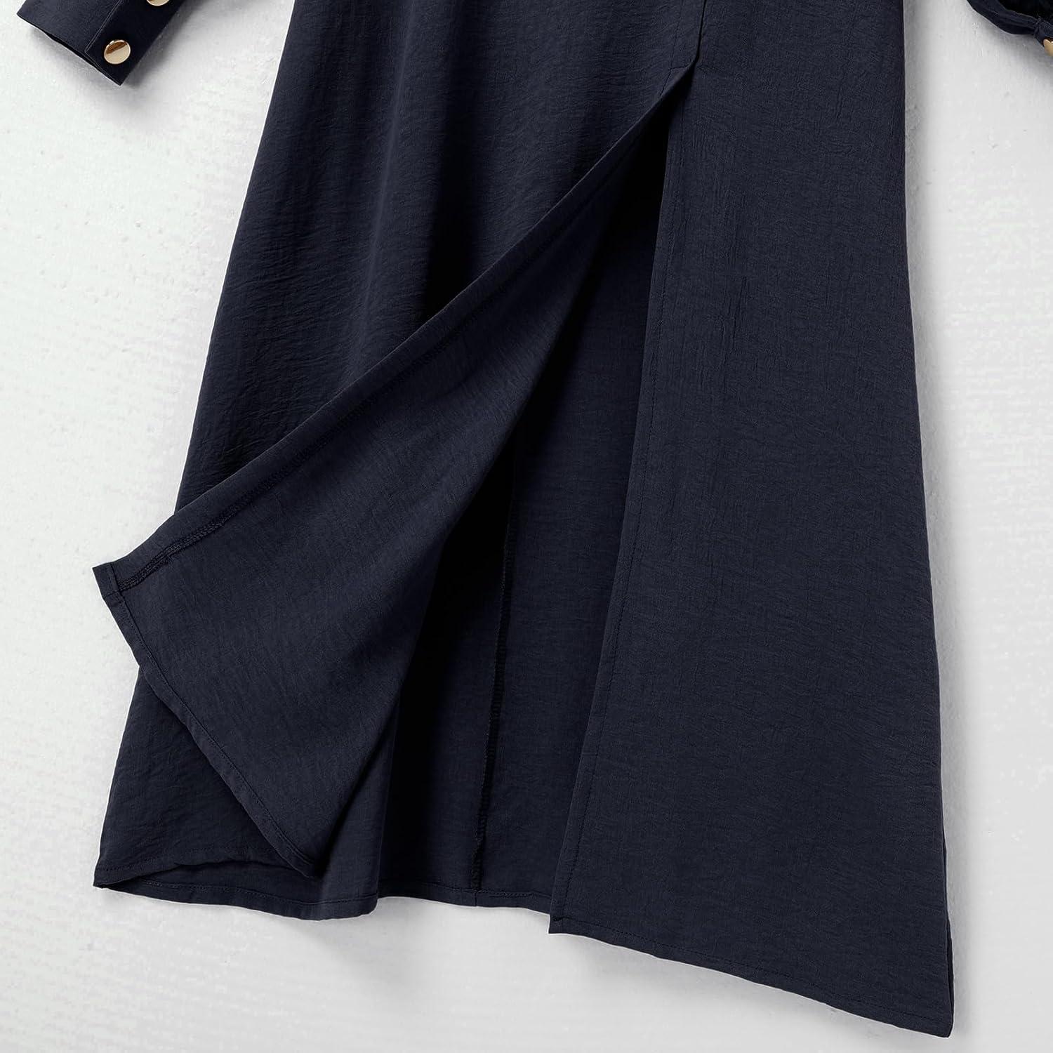imageIDOPIP Abaya Dress for Women Muslim Set Long Sleeve Ramadan Islamic Dress Shirt with Pants 2PCS Dubai Prayer Casual ClothesNavy Blue  Split