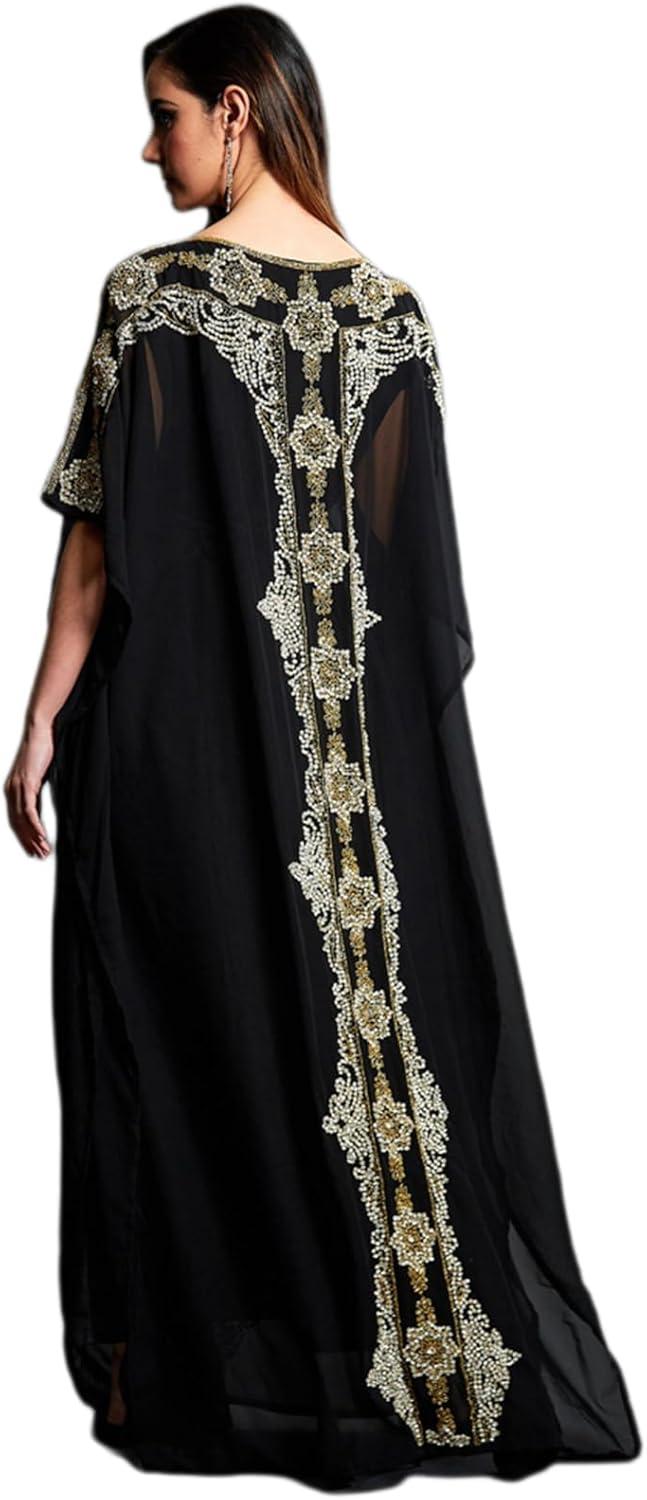 imageIDOPIP Embroidery Applique Abayas for Women Muslim Maxi Kaftan Dresses Full Cover Islamic Dubai Robe Ramadan Casual Moroccan