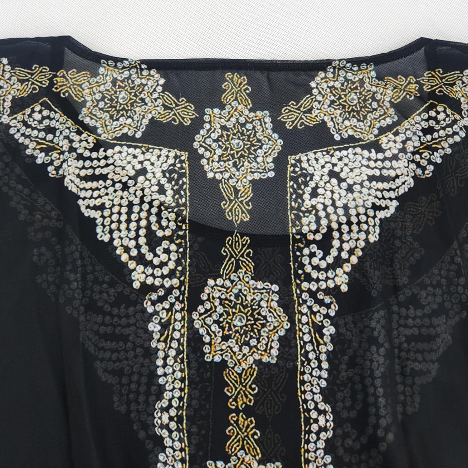 imageIDOPIP Embroidery Applique Abayas for Women Muslim Maxi Kaftan Dresses Full Cover Islamic Dubai Robe Ramadan Casual Moroccan