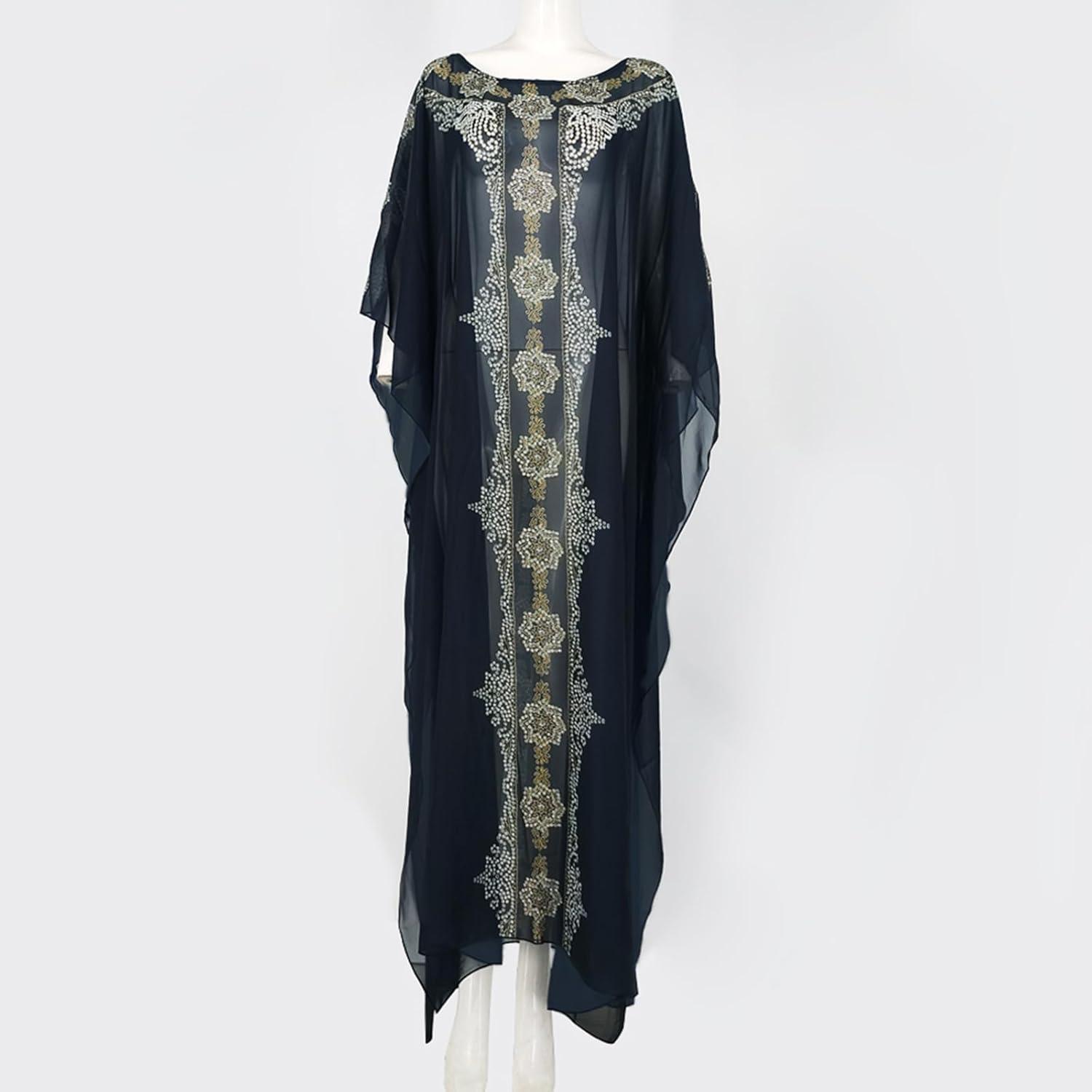 imageIDOPIP Embroidery Applique Abayas for Women Muslim Maxi Kaftan Dresses Full Cover Islamic Dubai Robe Ramadan Casual Moroccan