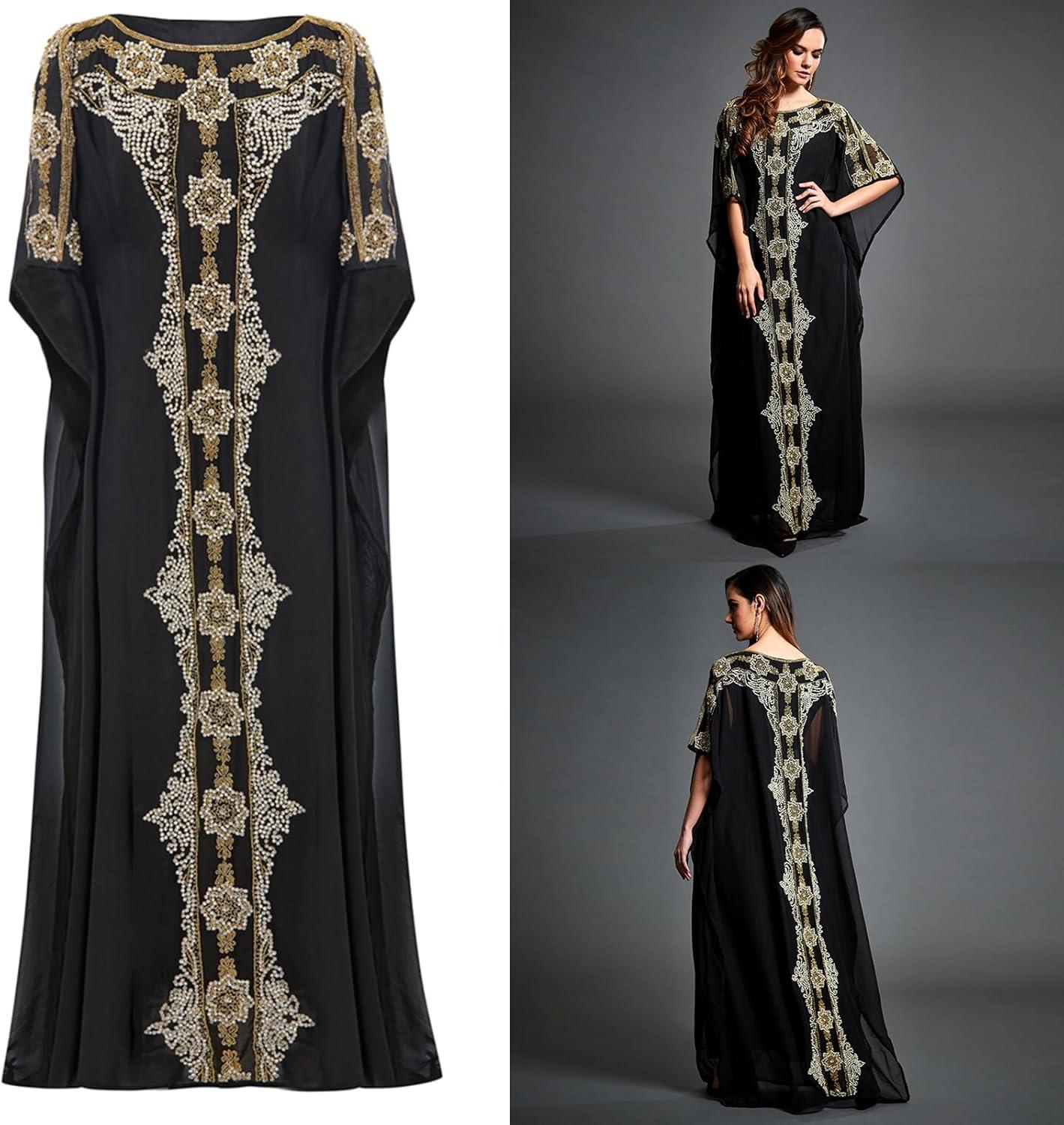 imageIDOPIP Embroidery Applique Abayas for Women Muslim Maxi Kaftan Dresses Full Cover Islamic Dubai Robe Ramadan Casual Moroccan