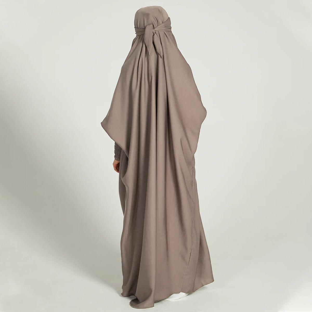 imageIDOPIP Muslim Dress for Girls One Piece Long Sleeve Islamic Prayer Dress with Hijab Casual Maxi Kaftan Abaya Gown ClothesLight Coffee