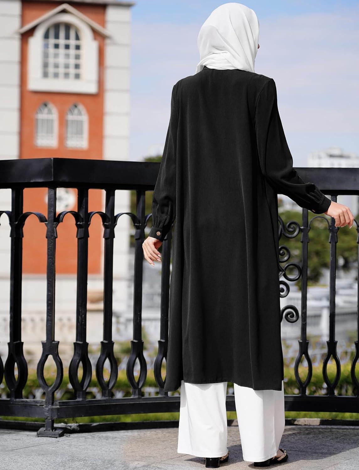 imageIDOPIP Muslim Long Dress for Women Long Sleeve Maxi Button Shirt Abayas Casual Kaftan Dubai Oversize Robe Islamic Clothing