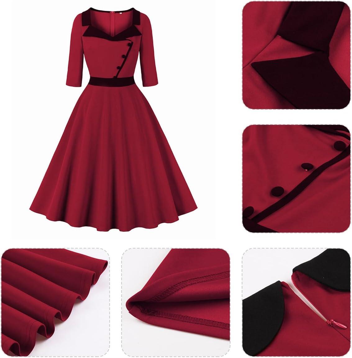 imageIDOPIP Women 1950s Vintage Stripe Swing Dress Halloween Costume Audrey Hepburn Style Cosplay Outfit Cocktail Party Midi DressRed