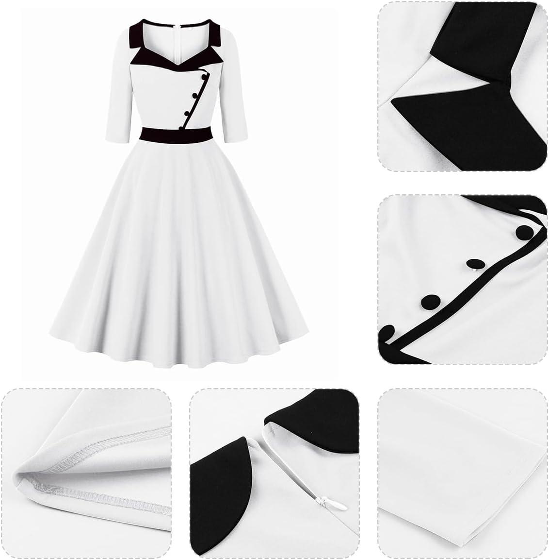 imageIDOPIP Women 1950s Vintage Stripe Swing Dress Halloween Costume Audrey Hepburn Style Cosplay Outfit Cocktail Party Midi DressWhite