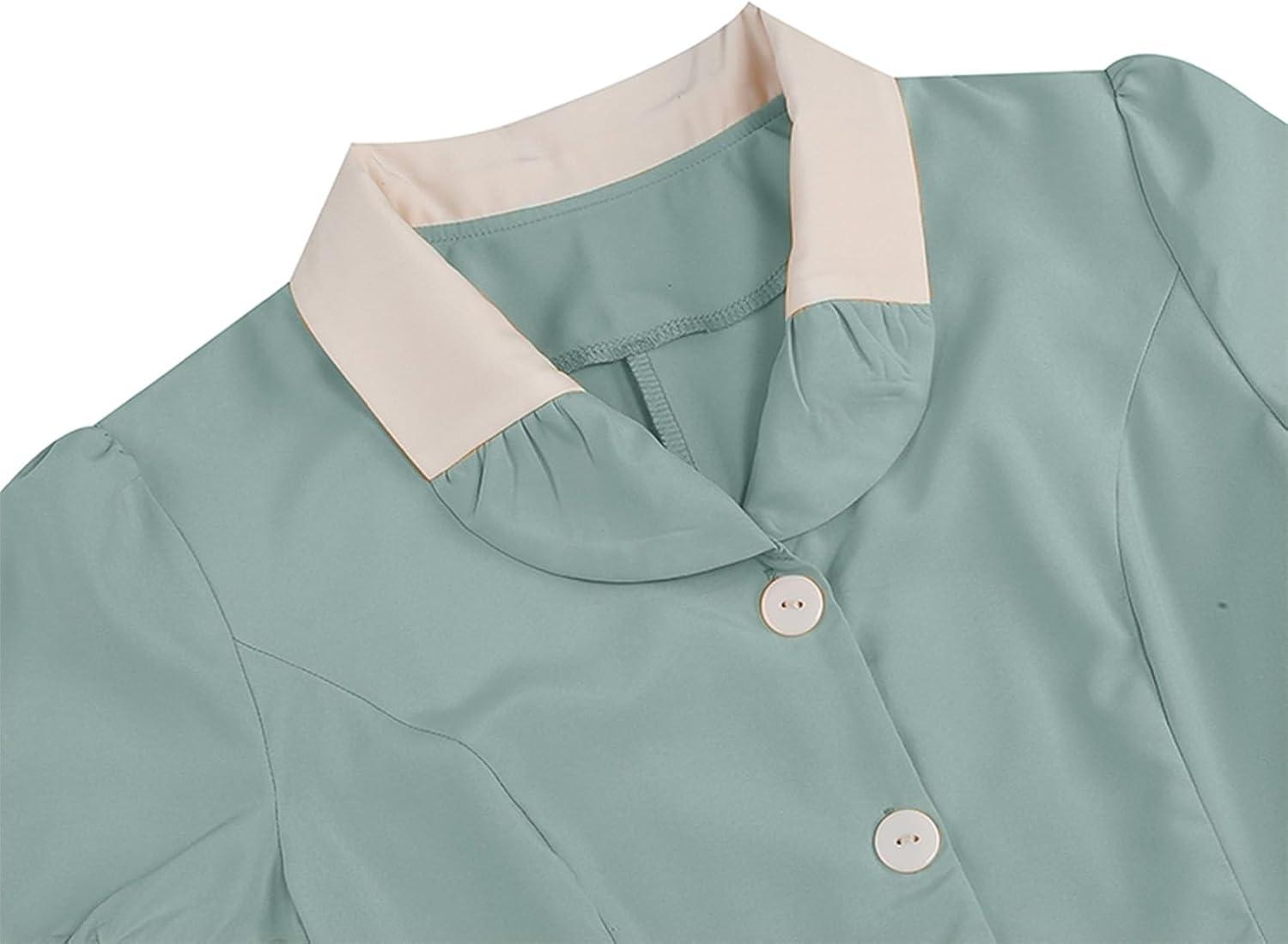 imageIDOPIP Women 1950s Vintage Swing Dress Puff Sleeve Cocktail Party Dress Formal Rockabilly Evening Elegant Retro Midi DressGreen