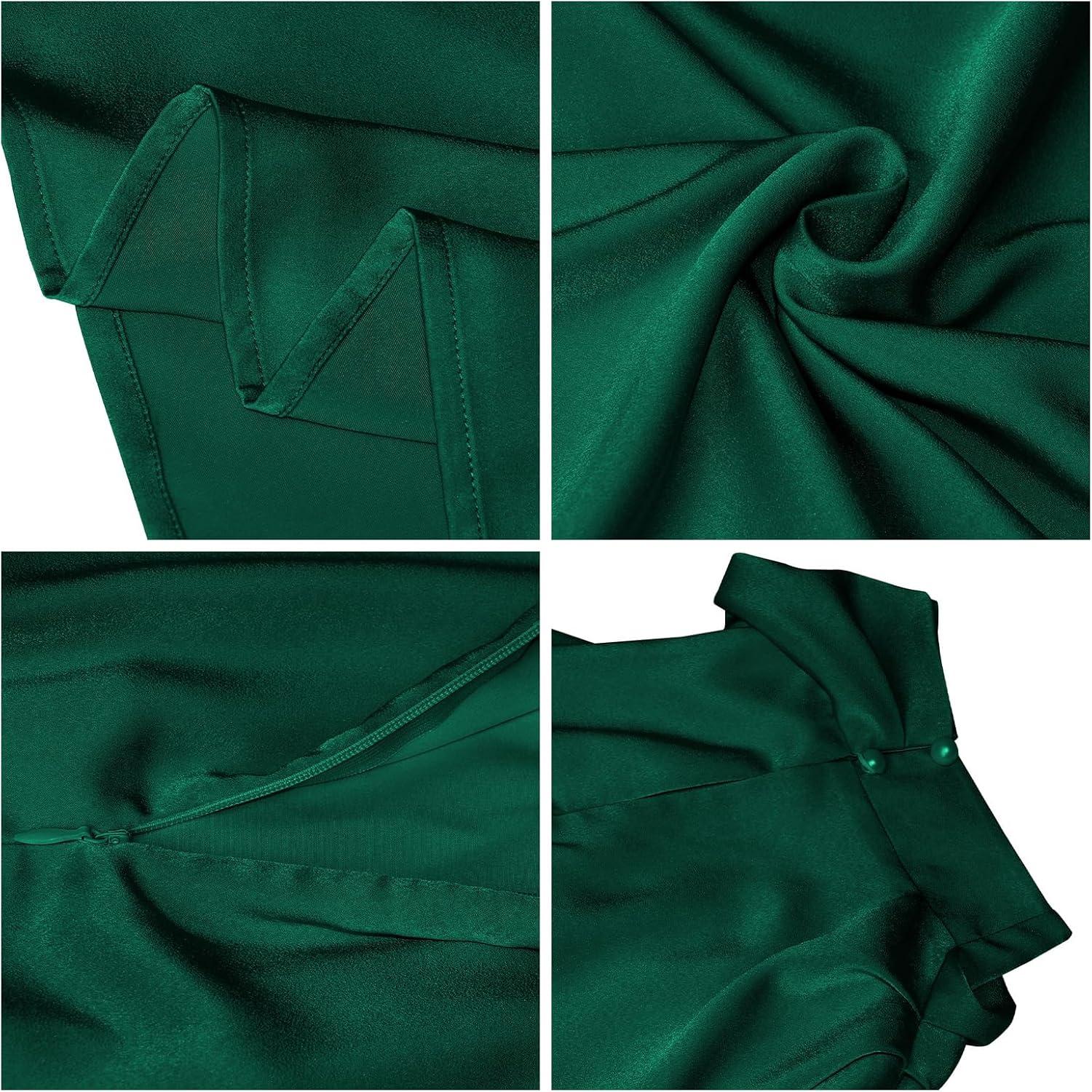 imageIDOPIP Women Elegant Satin Dress Sleeveless Halter Prom Party Gown Cocktail Bridesmaid Wedding Guest Outfit Formal Maxi DressGreen