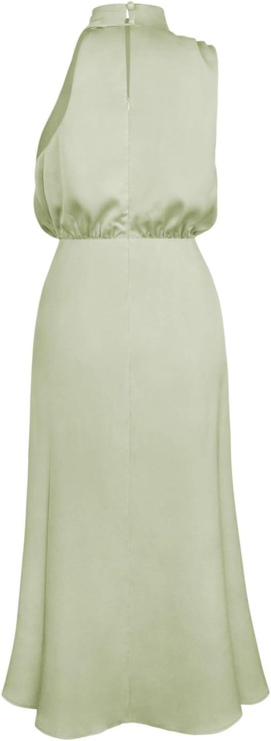 imageIDOPIP Women Elegant Satin Dress Sleeveless Halter Prom Party Gown Cocktail Bridesmaid Wedding Guest Outfit Formal Maxi DressLight Green