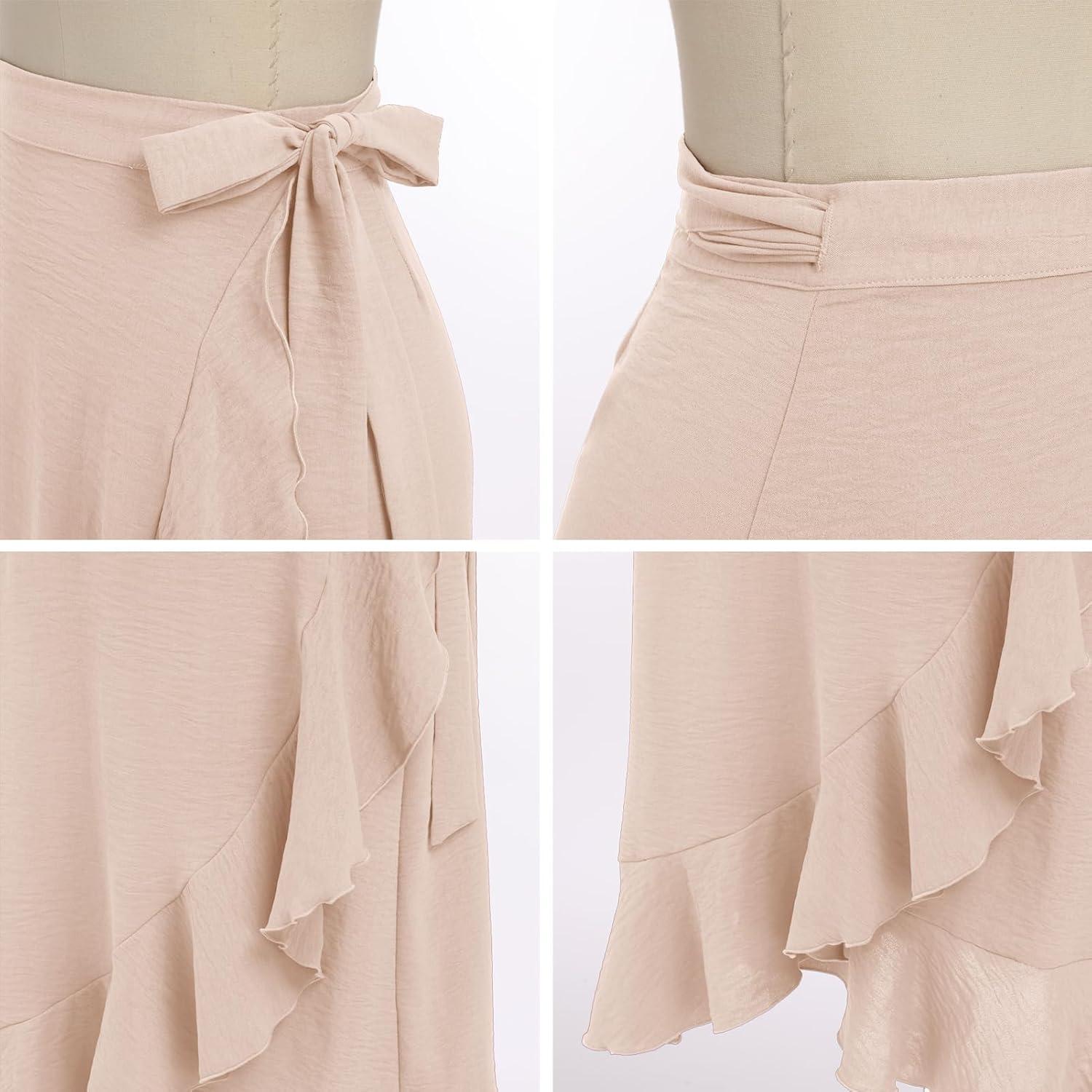 imageIDOPIP Women Irregular HighLow Hem Wrap Skirt Elegant High Waist Tie Side Midi Skirt Casual Summer Beach Ruffle Aline SkirtBeige