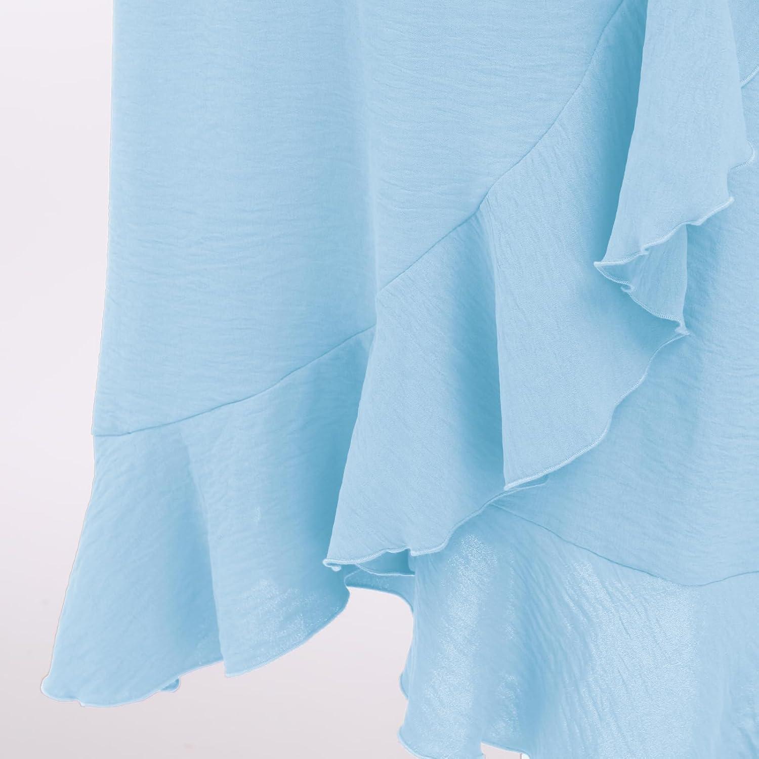 imageIDOPIP Women Irregular HighLow Hem Wrap Skirt Elegant High Waist Tie Side Midi Skirt Casual Summer Beach Ruffle Aline SkirtBlue