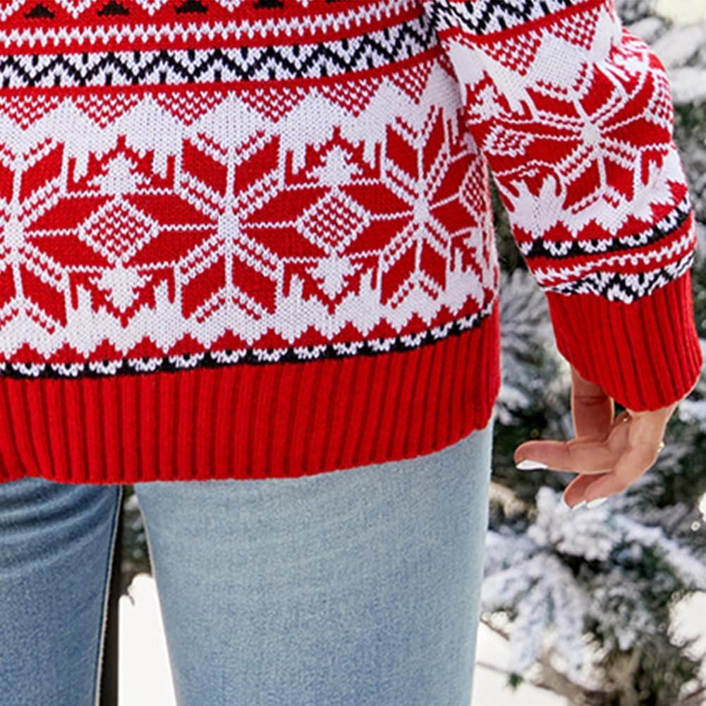 imageIDOPIP Women Long Sleeve Christmas Pullover Sweater 2024 Top Crewneck Winter Casual Xmas Knitted Top Reindeer SweatshirtsRed