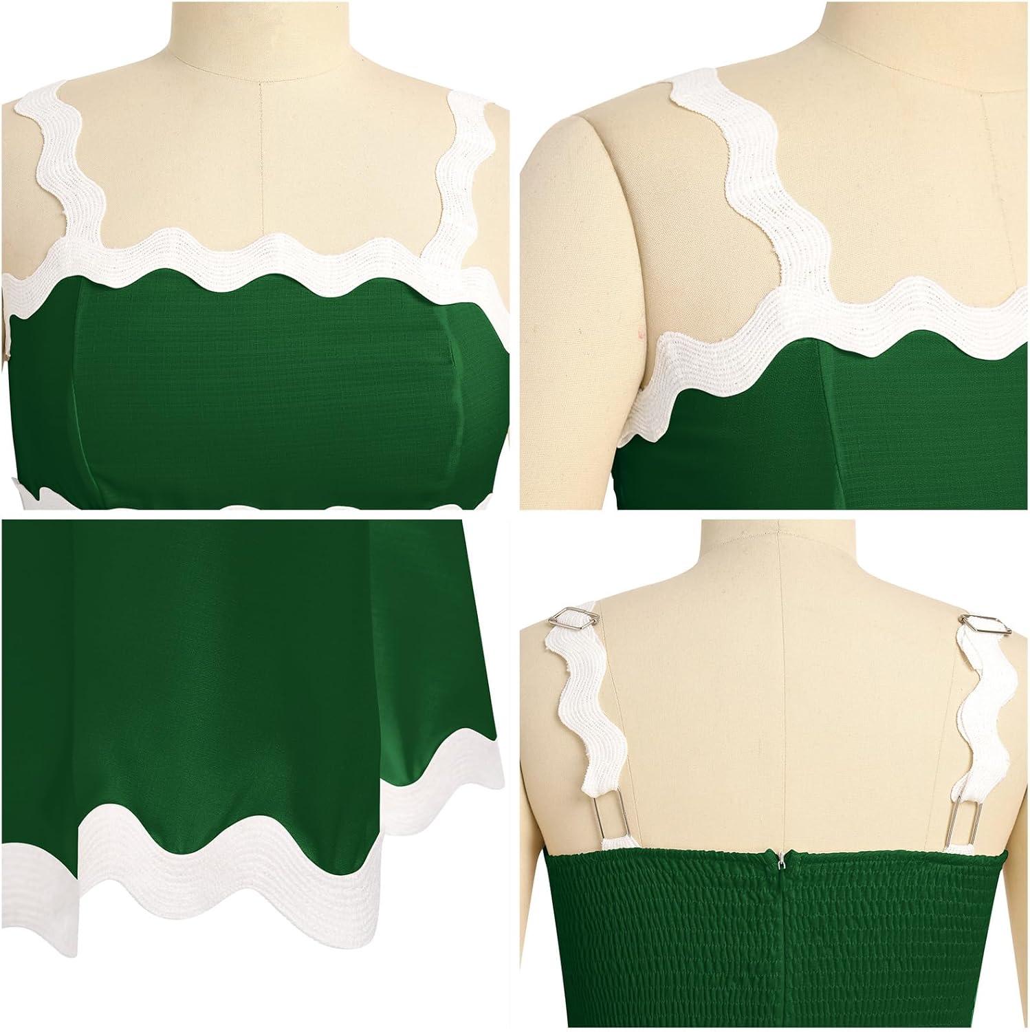 imageIDOPIP Women Summer Boho Mini Dress Smocked Empire Waist Rickrack Trim Flowy Sundress Spaghetti Straps ALine Swing DressGreen