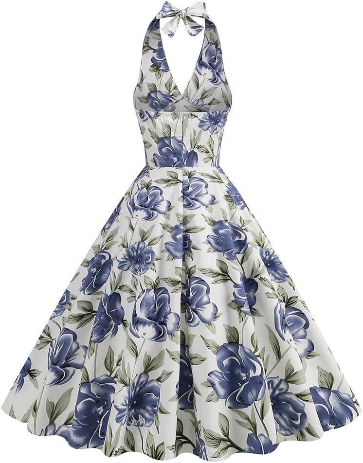 imageIDOPIP Womens 1950s Vintage Plaid Dress Retro Cocktail Swing Dress Prom Party Midi Dress Wedding Guest Outfit Gingham GownFloral