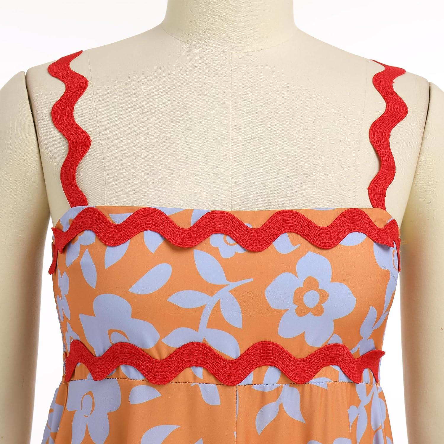 imageIDOPIP Womens Summer Casual Dress Beach Floral Maxi Dress Elegant Spaghetti Sleeveless Smocked Sundress Weeding Guest DressOrange