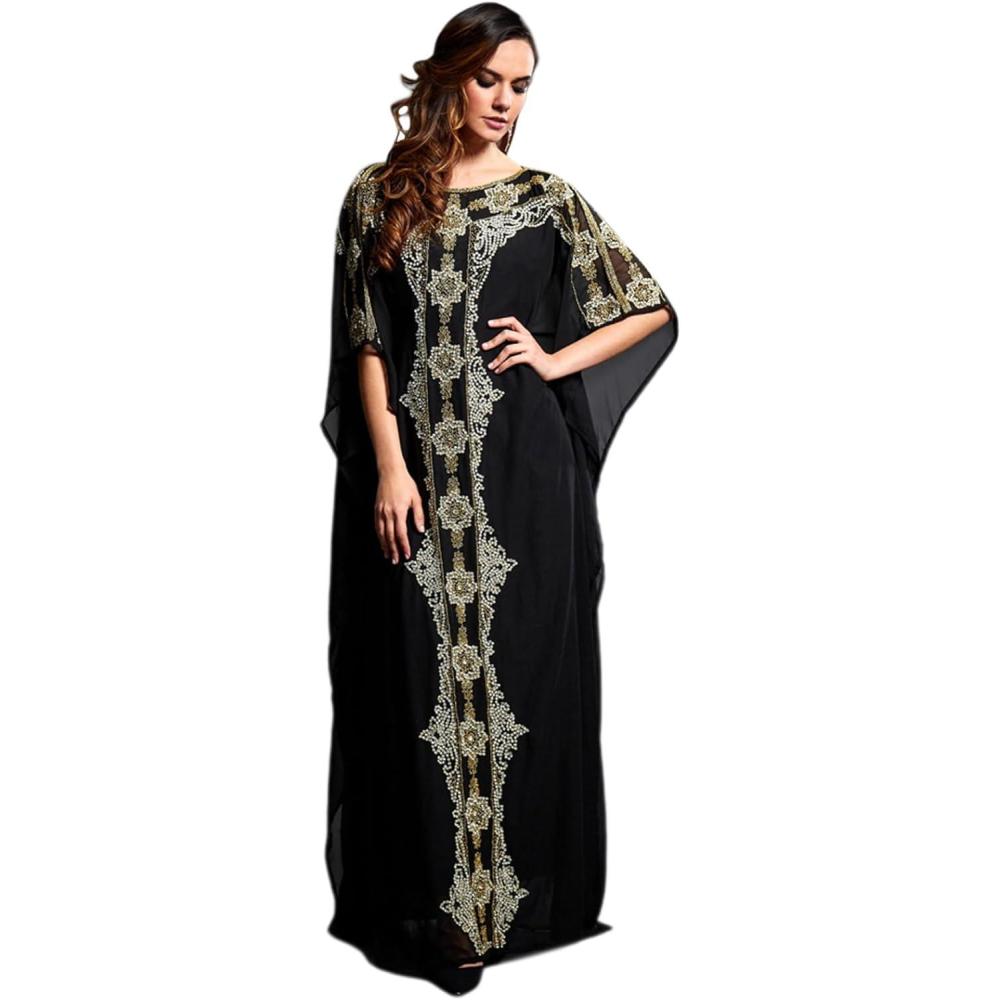 imageIDOPIP Embroidery Applique Abayas for Women Muslim Maxi Kaftan Dresses Full Cover Islamic Dubai Robe Ramadan Casual Moroccan