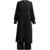 imageIDOPIP Abaya Dress for Women Muslim Set Long Sleeve Ramadan Islamic Dress Shirt with Pants 2PCS Dubai Prayer Casual ClothesBlack  Split