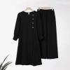 imageIDOPIP Abaya Dress for Women Muslim Set Long Sleeve Ramadan Islamic Dress Shirt with Pants 2PCS Dubai Prayer Casual ClothesBlack  Split