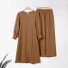 imageIDOPIP Abaya Dress for Women Muslim Set Long Sleeve Ramadan Islamic Dress Shirt with Pants 2PCS Dubai Prayer Casual ClothesKhaki  Split