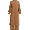 imageIDOPIP Abaya Dress for Women Muslim Set Long Sleeve Ramadan Islamic Dress Shirt with Pants 2PCS Dubai Prayer Casual ClothesKhaki  Split