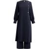 imageIDOPIP Abaya Dress for Women Muslim Set Long Sleeve Ramadan Islamic Dress Shirt with Pants 2PCS Dubai Prayer Casual ClothesNavy Blue  Split