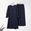 imageIDOPIP Abaya Dress for Women Muslim Set Long Sleeve Ramadan Islamic Dress Shirt with Pants 2PCS Dubai Prayer Casual ClothesNavy Blue  Split