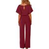 imageIDOPIP Belted Jumpsuit for Women Elegant Dressy Romper Short Sleeve Wide Leg Jumpsuits Summer Casual Round Neck Work Jumpsuit