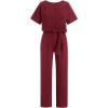 imageIDOPIP Belted Jumpsuit for Women Elegant Dressy Romper Short Sleeve Wide Leg Jumpsuits Summer Casual Round Neck Work Jumpsuit
