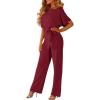imageIDOPIP Belted Jumpsuit for Women Elegant Dressy Romper Short Sleeve Wide Leg Jumpsuits Summer Casual Round Neck Work Jumpsuit