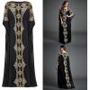 imageIDOPIP Embroidery Applique Abayas for Women Muslim Maxi Kaftan Dresses Full Cover Islamic Dubai Robe Ramadan Casual Moroccan